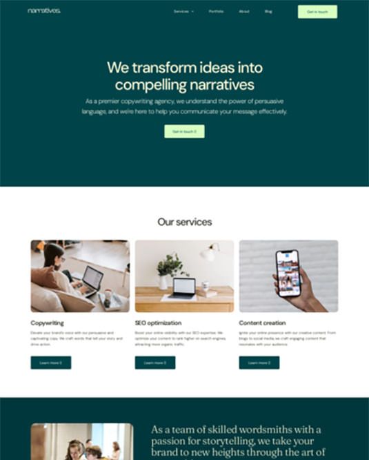 A website that says we transform ideas into compelling narratives