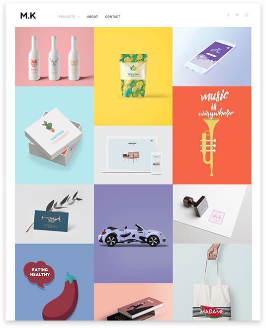 A website displays a variety of images including a car and a trumpet.