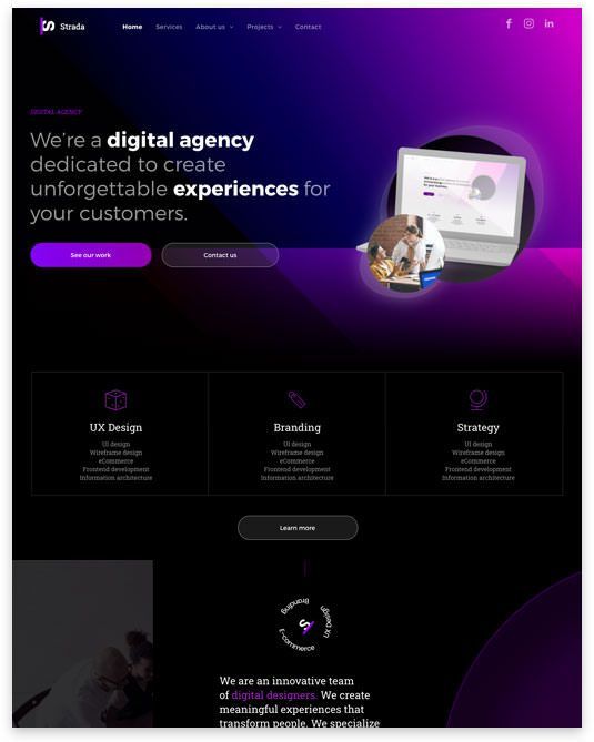 A screenshot of a website for a digital agency.