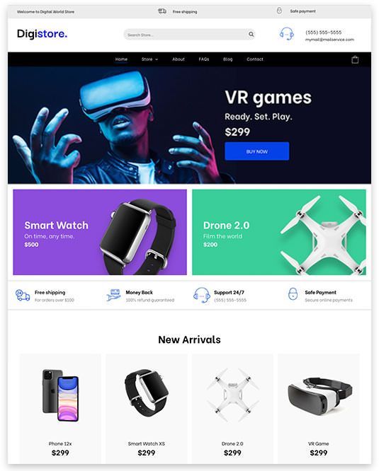 A man is wearing a virtual reality headset on a website.