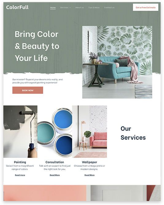 A screenshot of a website for a painting company called colorful.