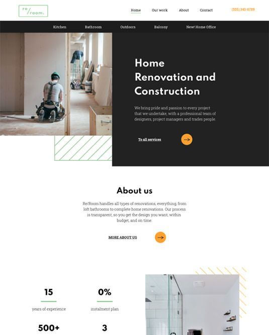 A screenshot of a home renovation and construction website.