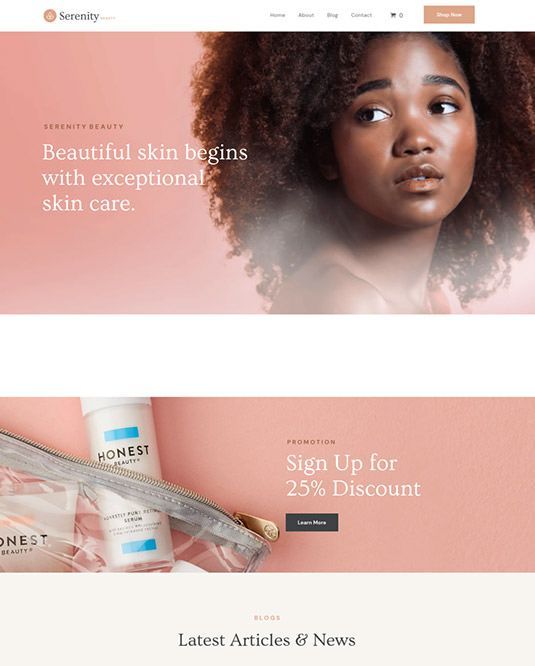 A woman with curly hair is sitting next to a bottle of lotion.