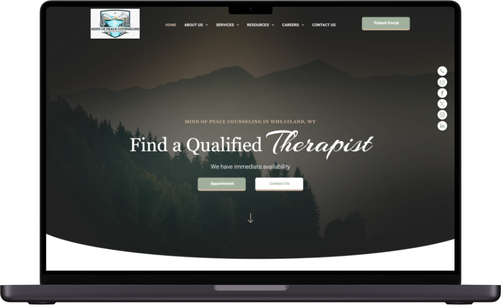 A laptop computer is open to a website that says find a qualified therapist.