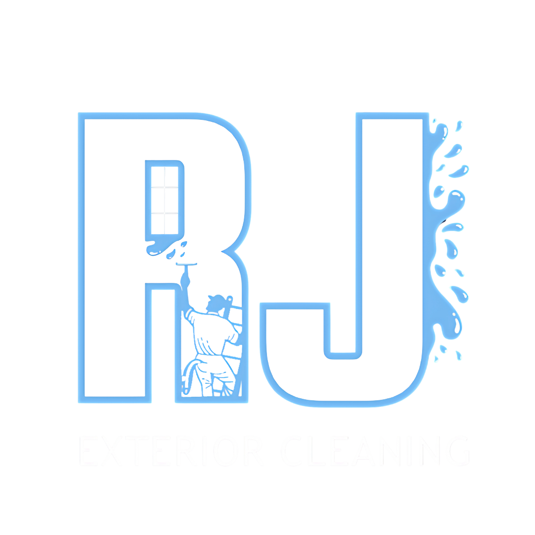 A blue and white logo for a company called rj