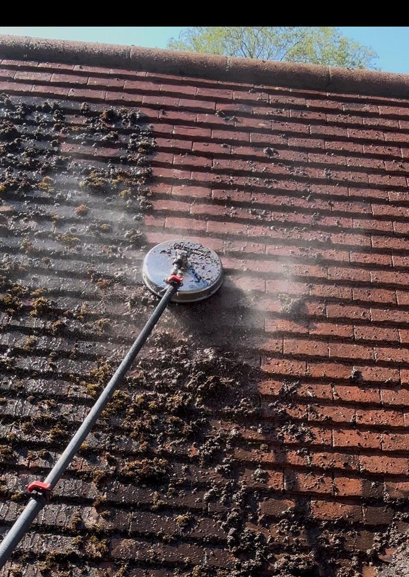 A roof with a lot of tiles and moss on it