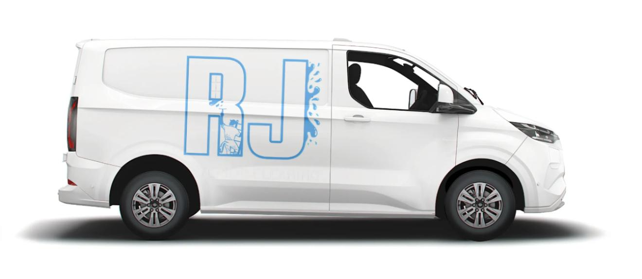 A white van is parked on a white surface.