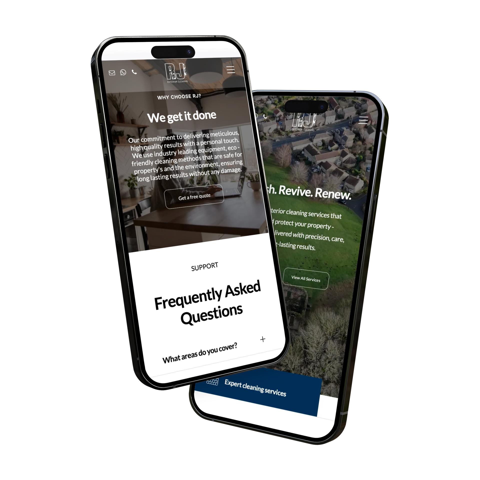 Two phones are displaying a website on their screens.