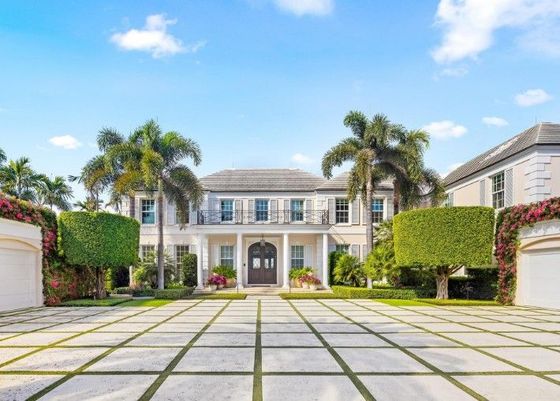 Palm Beach Driveway of Spanish Home with large modern pavers in Palm Beach, Florida
