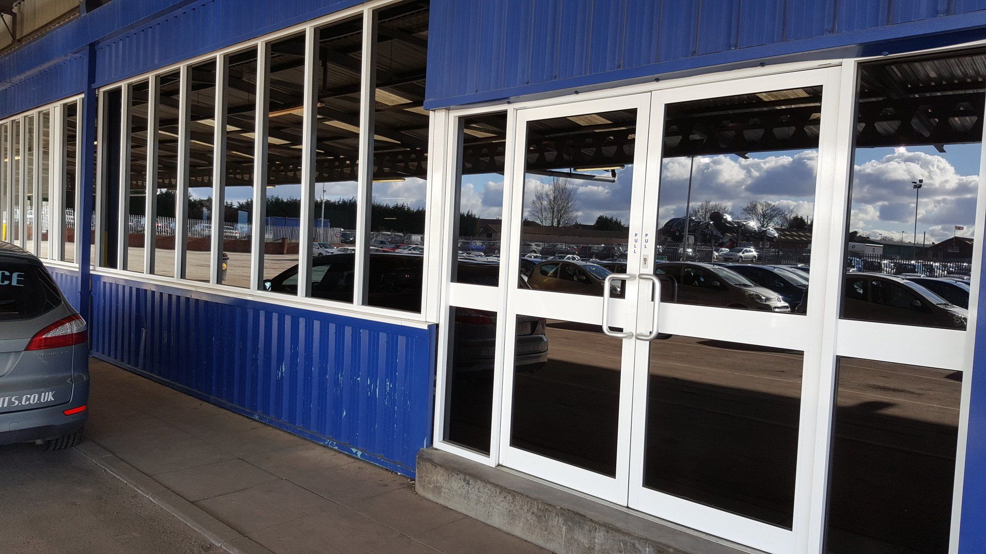 Commercial windows tinted to  reduce glare 