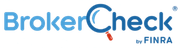 BrokerCheck by FINRA logo with a blue text-based design and a magnifying glass icon.