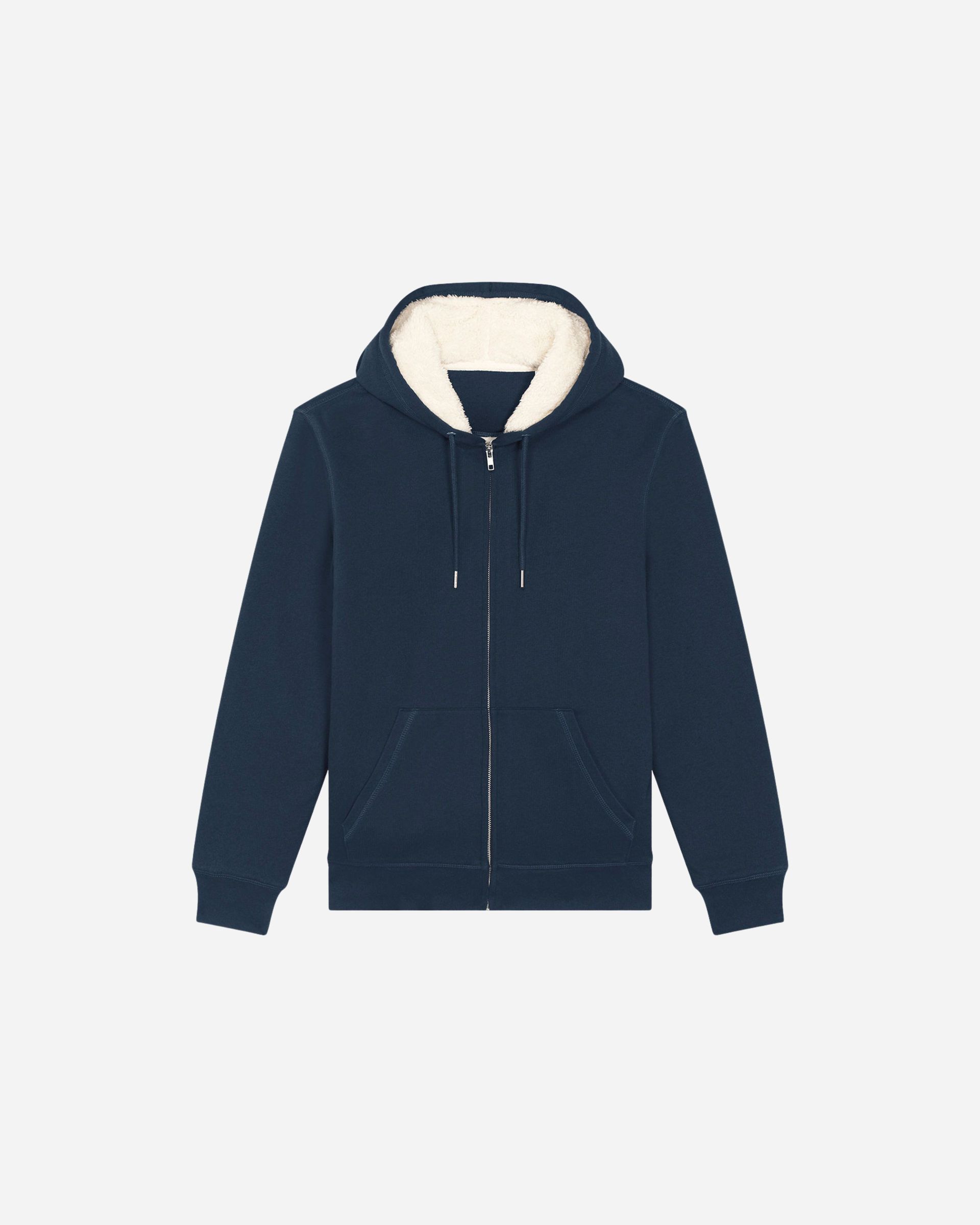 Sherpa Lined Hoodie: a blue hoodie with a white sherpa lining