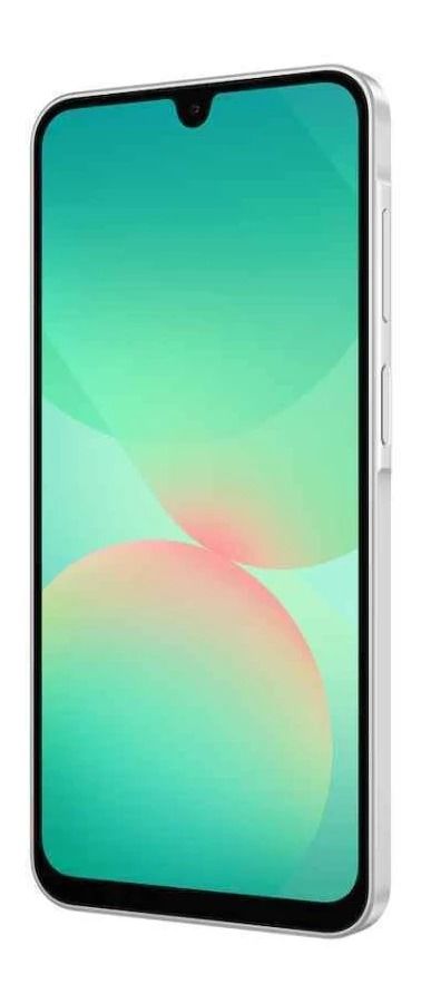 Un teléfono inteligente negro con pantalla 5G junto a un pequeño accesorio de color oscuro de la marca 