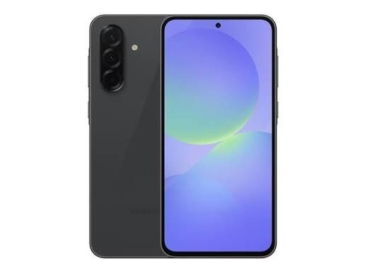 Se muestra un smartphone Samsung Galaxy A36 5G desde la parte frontal y posterior, con un acabado iridiscente de color verde claro.