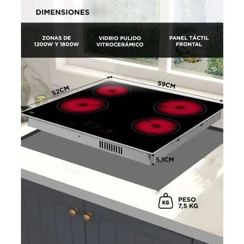 COCINA EMPOTRABLE CON VIDRIO TEMPLADO Y ENCENDIDO AUTOMÁTICO - 4 hornallas MovelMax