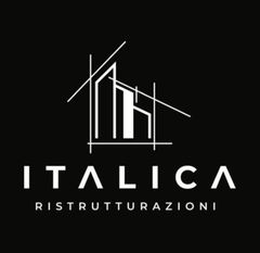 Logo nero per ITALICA RISTRUTTURAZIONI con il contorno stilizzato di una casa in bianco.