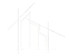 Disegno astratto di una struttura simile a una casa, con travi del tetto inclinate e pilastri verticali.
