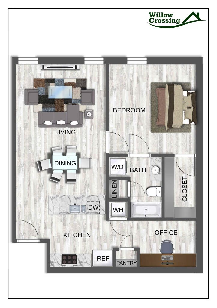 An aerial view of a floor plan of a house.