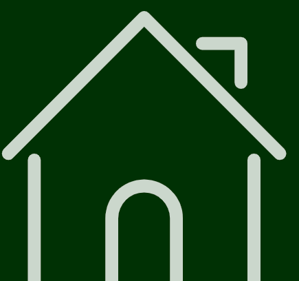 A white house icon on a green background.