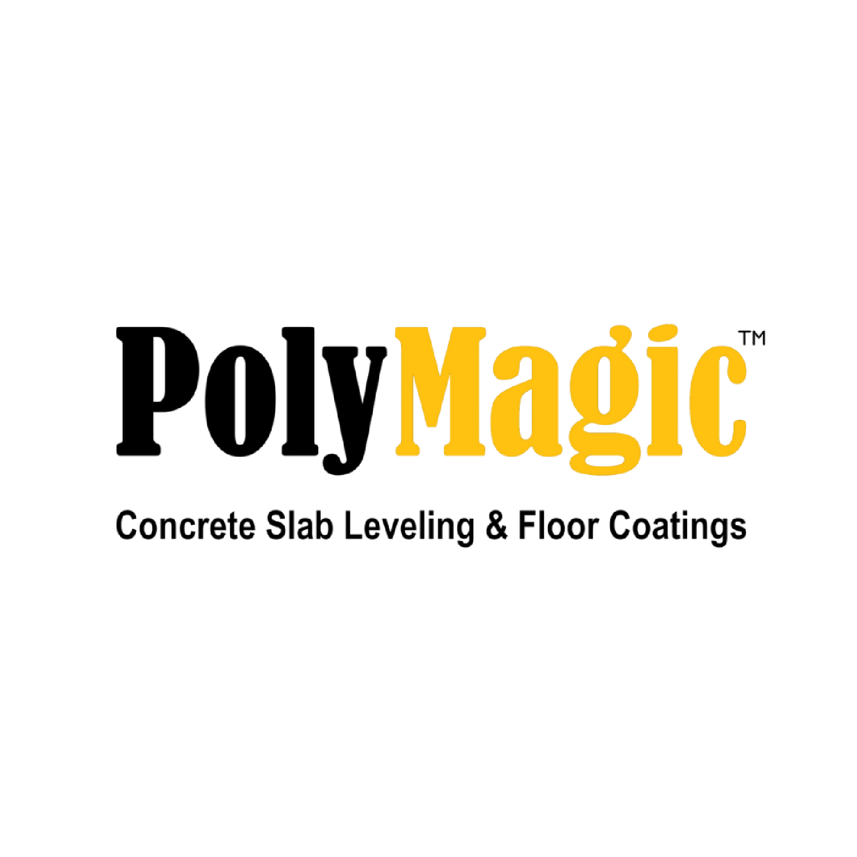 Logo for PolyMagic featuring black text "Poly" and yellow text "Magic"