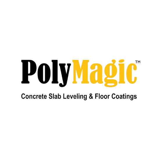 Logo for PolyMagic featuring black text "Poly" and yellow text "Magic"