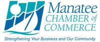 Manatee Chamber of Commerce logo in teal and white with sailboat icon and tagline 