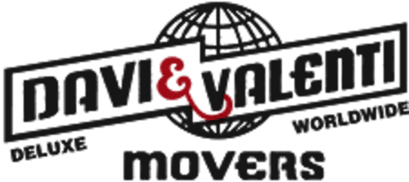 Logo for Davi & Valenti Movers. Features black text and a globe graphic. Includes the words "deluxe" and "worldwide."