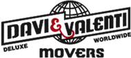 Logo for Davi & Valenti Movers. Features black text and a globe graphic. Includes the words "deluxe" and "worldwide."