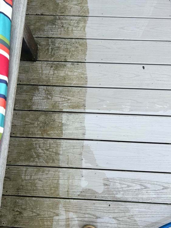 Half-cleaned wooden deck