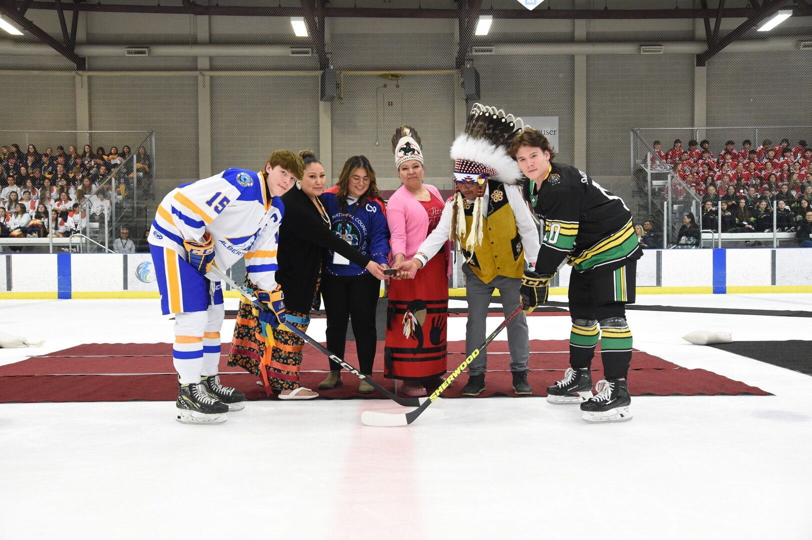 A ceremonial faceoff at the 2024 NAHC.