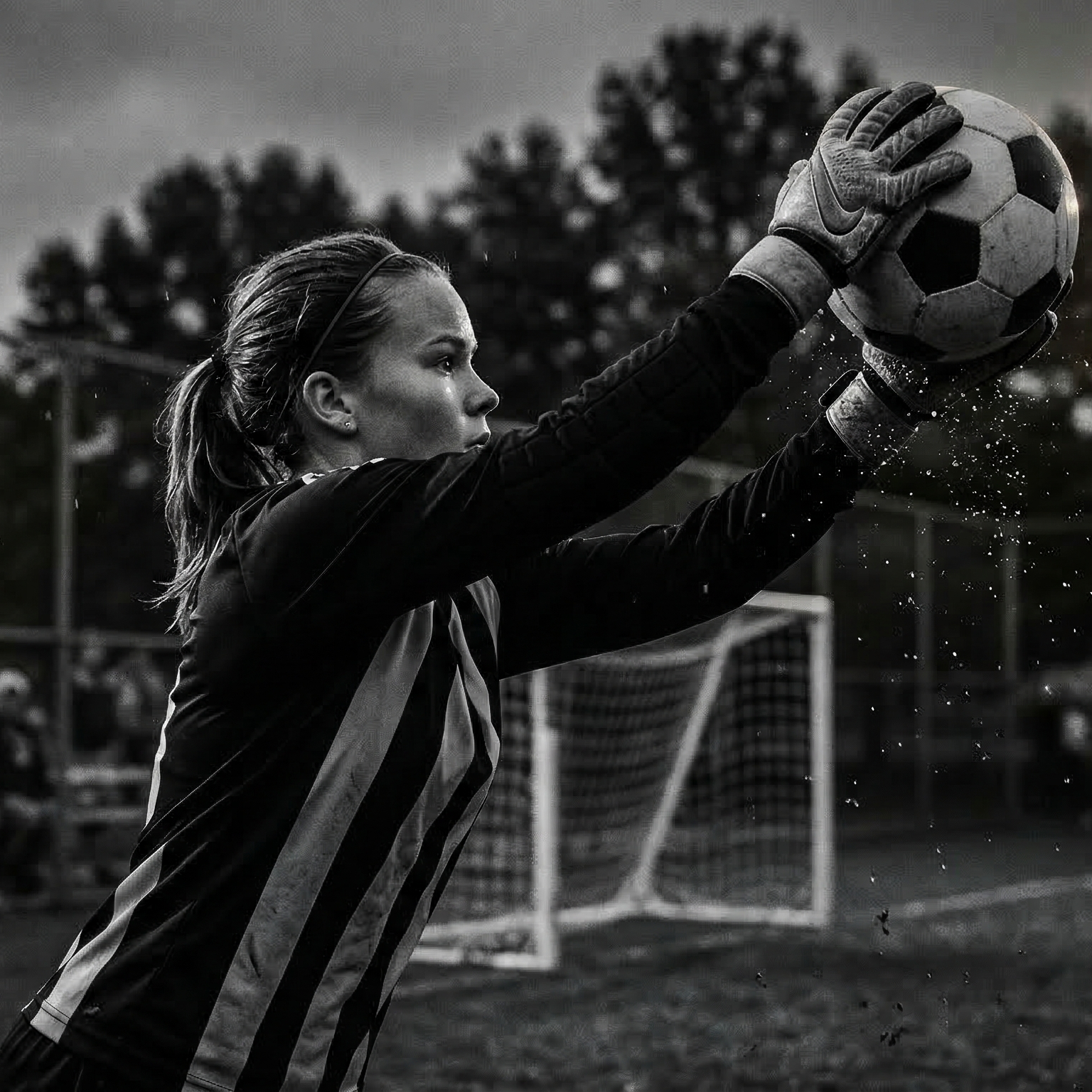 Waco youth female goalkeeper catching a soccer ball at The Goalkeeper Lab training session