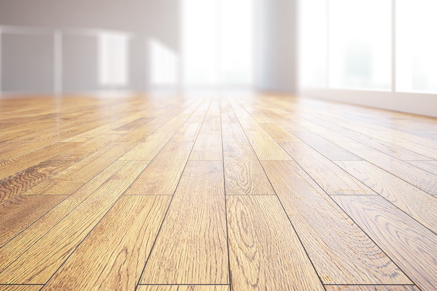 Wooden floorboards in an empty room, leading toward a bright, blurred window. Wooden floorboards in an empty room, leading toward a bright, blurred window.