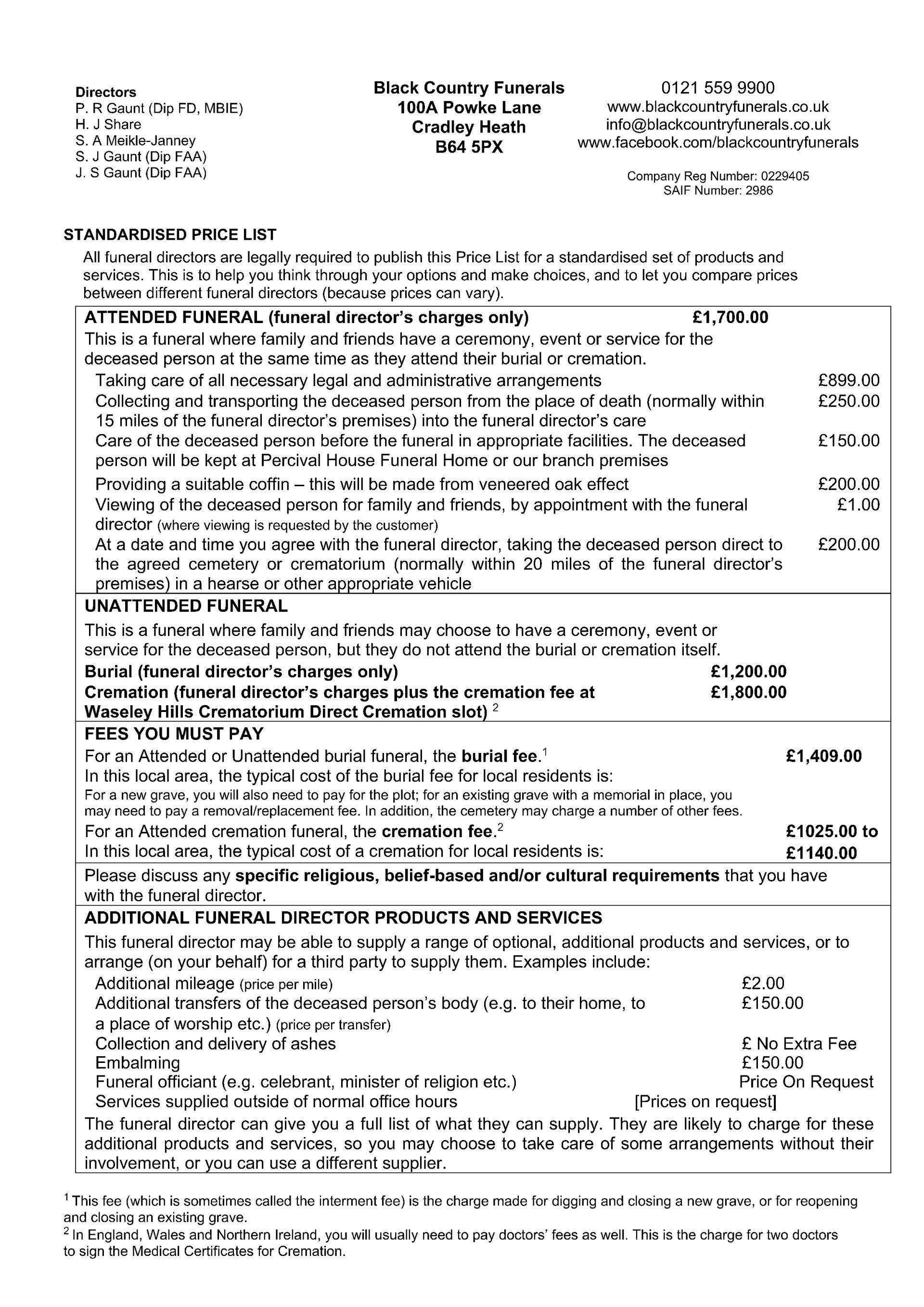 standard funeral cost