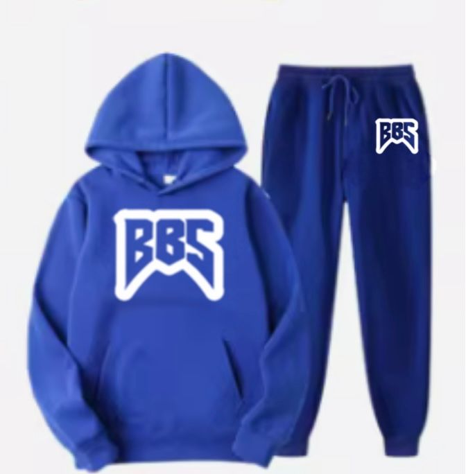 A blue hoodie with the word bbs on it