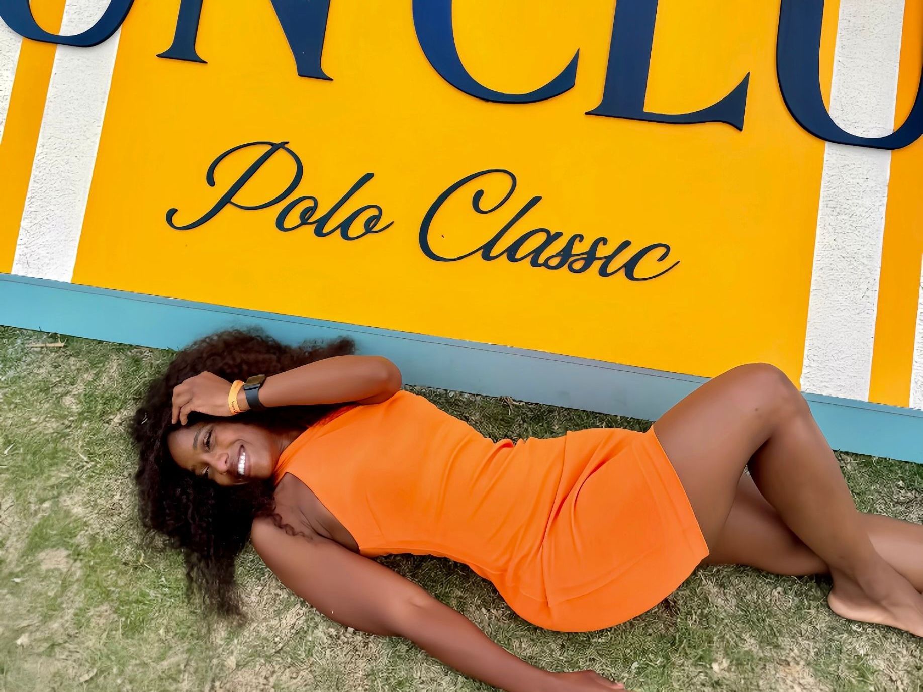 Jordyn Dean at Veuve Clicquot Polo Classic in Tangerine Dress