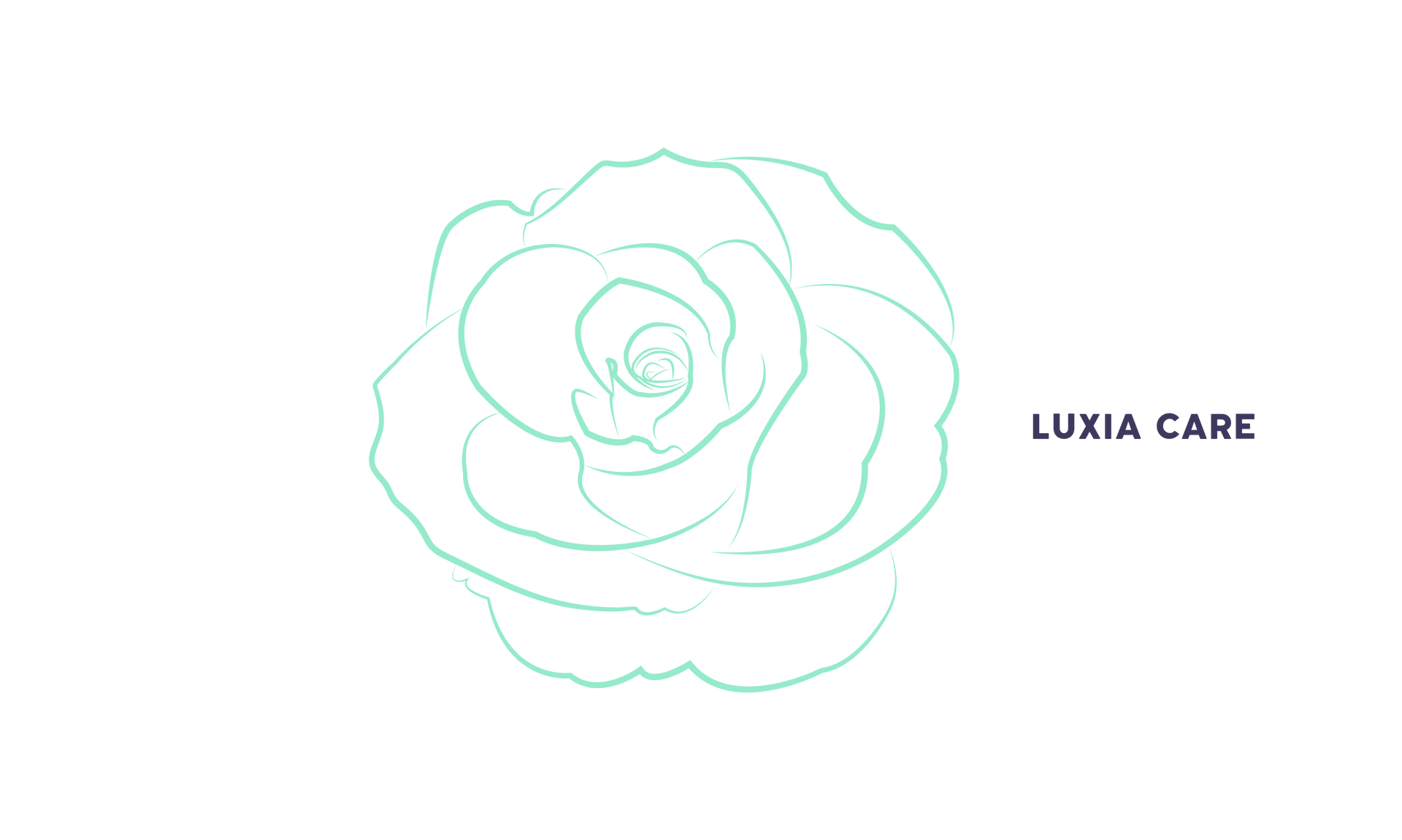 Thin mint-green rose outline logo with the text “LUXIA CARE” on a white background