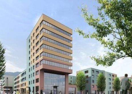 Eine künstlerische Darstellung eines Gebäudes mit vielen Fenstern