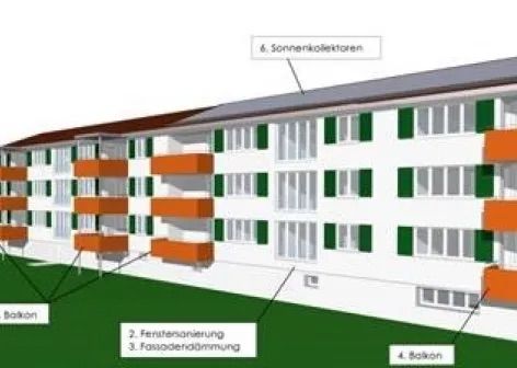 Eine künstlerische Darstellung eines Gebäudes mit Balkonen