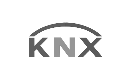 Ein schwarzweißes KNX-Logo auf weißem Hintergrund.