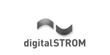 Ein schwarz-weißes Digitalstrom-Logo auf weißem Hintergrund