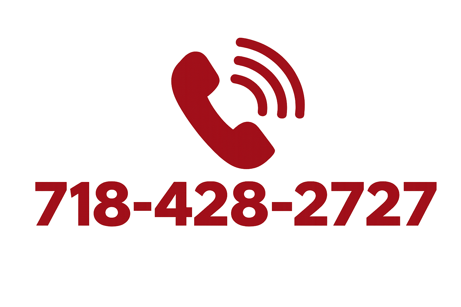 Red phone icon with sound waves and a phone number: 718-428-2727.