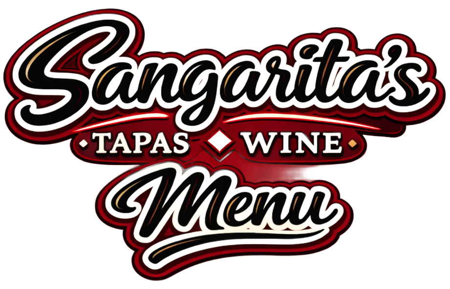 Logo for Sangarita's tapas wine menu in a red, black, and white cursive font.