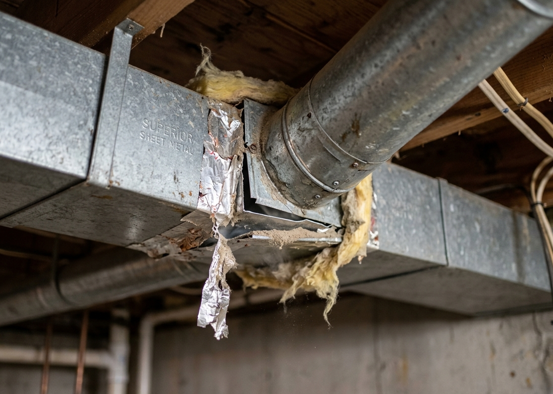 Leaky ductwork in a West Michigan home causing energy loss.
