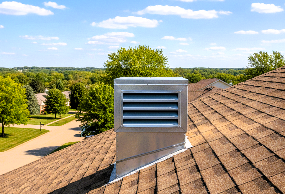 Metal dryer vent on a shingle roof