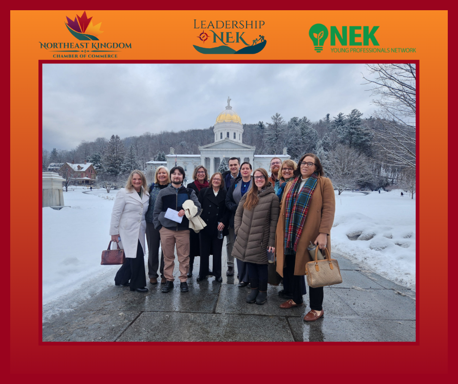 The 2026 Leadership NEK Cohort gathers outside of the Statehouse in Montpelier, Vermont ahead of NEK Day.
