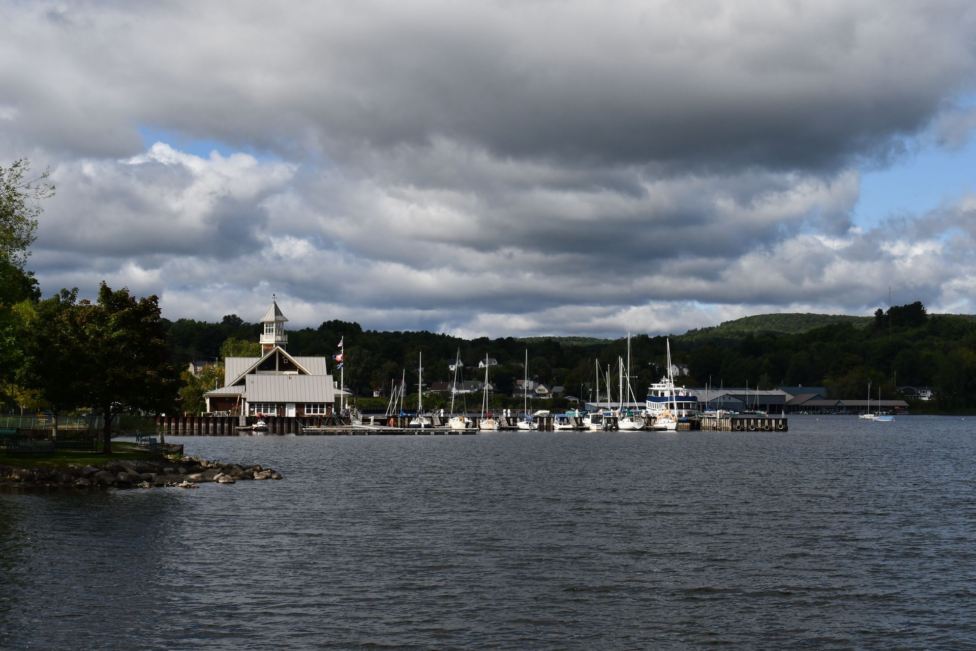 A large body of water with boats docked in it