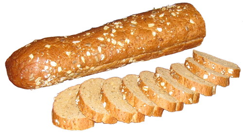 A loaf of bread is sitting next to a bunch of slices of bread.