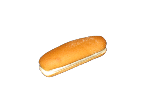 A hot dog bun with a white filling on a white background