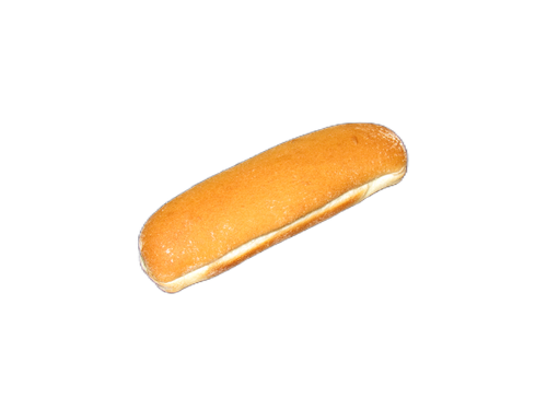 A long hot dog bun on a white background.