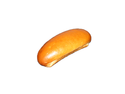 A close up of a hot dog bun on a white background.
